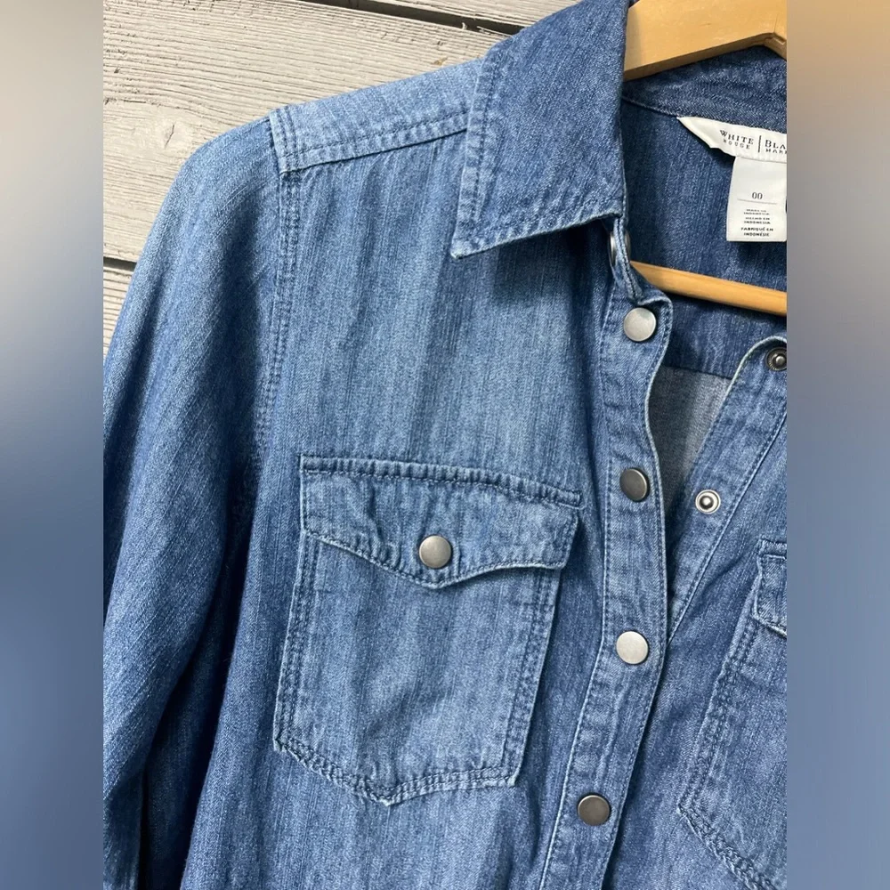 White House Black Market Long Sleeve Denim Button Up Jean Dress Sz 00 - Picture 3 of 15